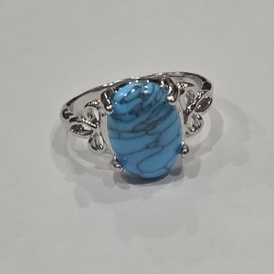BLUE HOWLITE POLISHED STONE FASHION SILVER NEW SIZE 8.5 UNISEX  SILVER RING